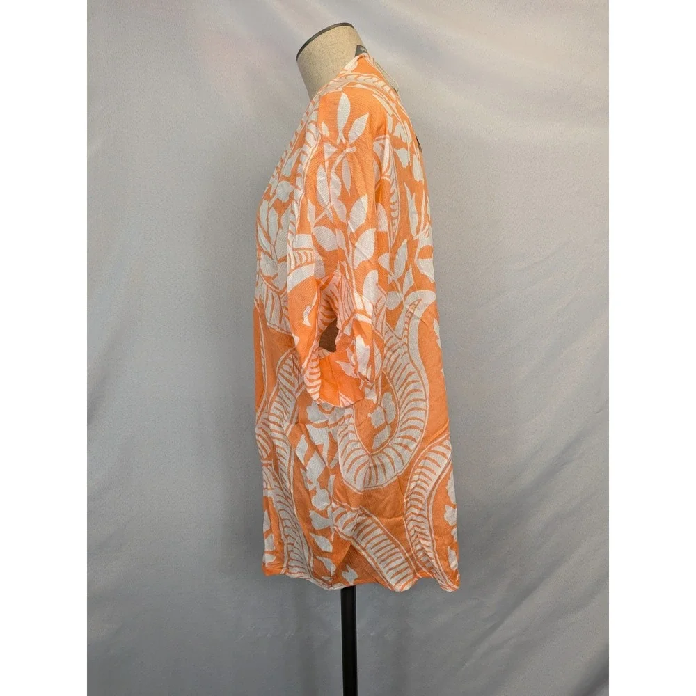 Natural Reflections Kimono Womens OSFM Orange White Sea Scrolls Swim Cover Up NW